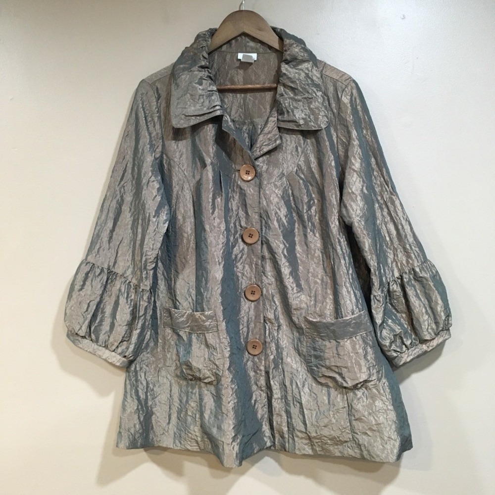 Caribe Metallic Crinkle Lightweight Jacket Womens XL Bronze Gold Whimsical Artsy